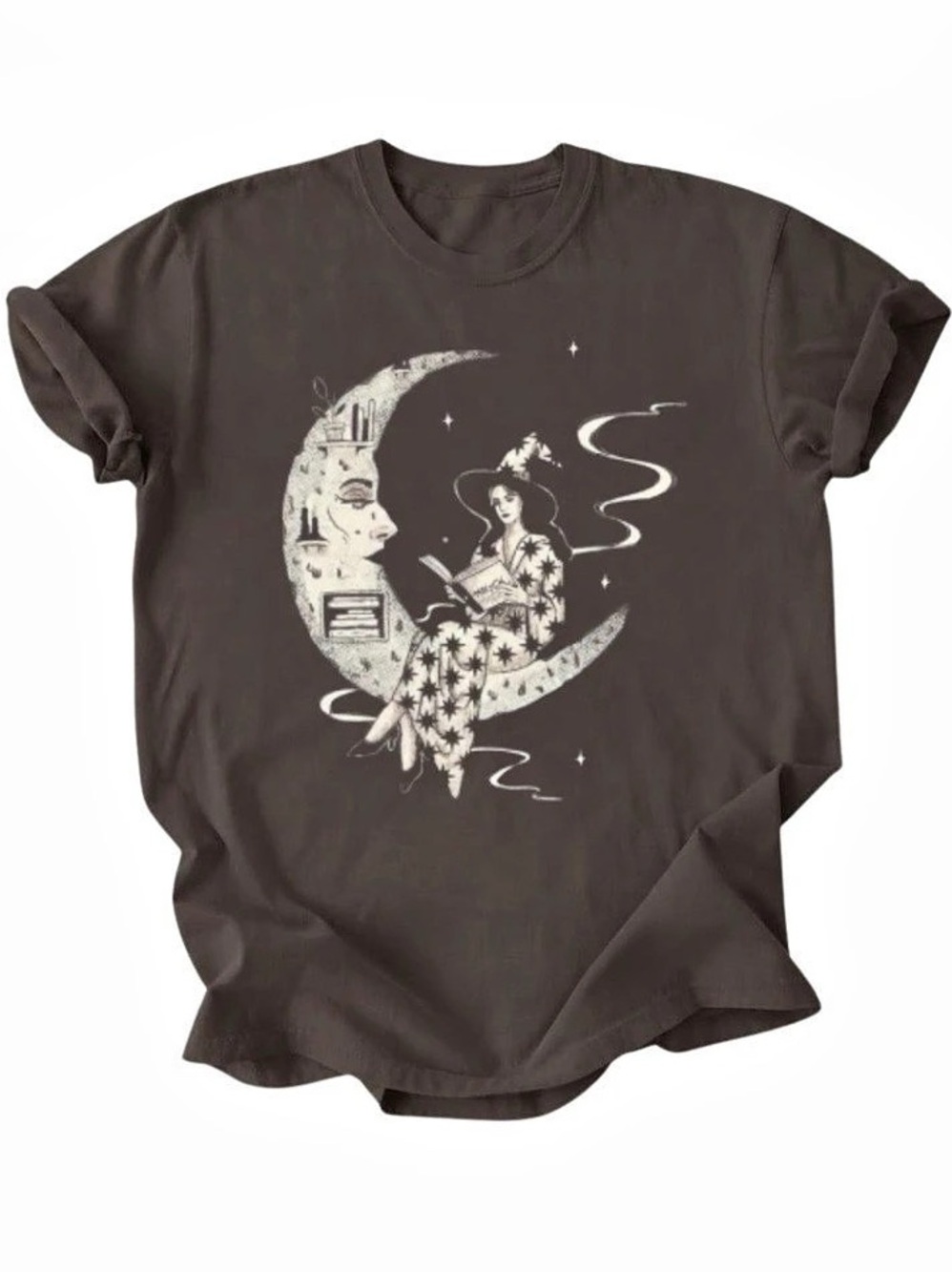 Witch Reading On Moon Celestial Magic Gildan T-Shirt Celestial Tee